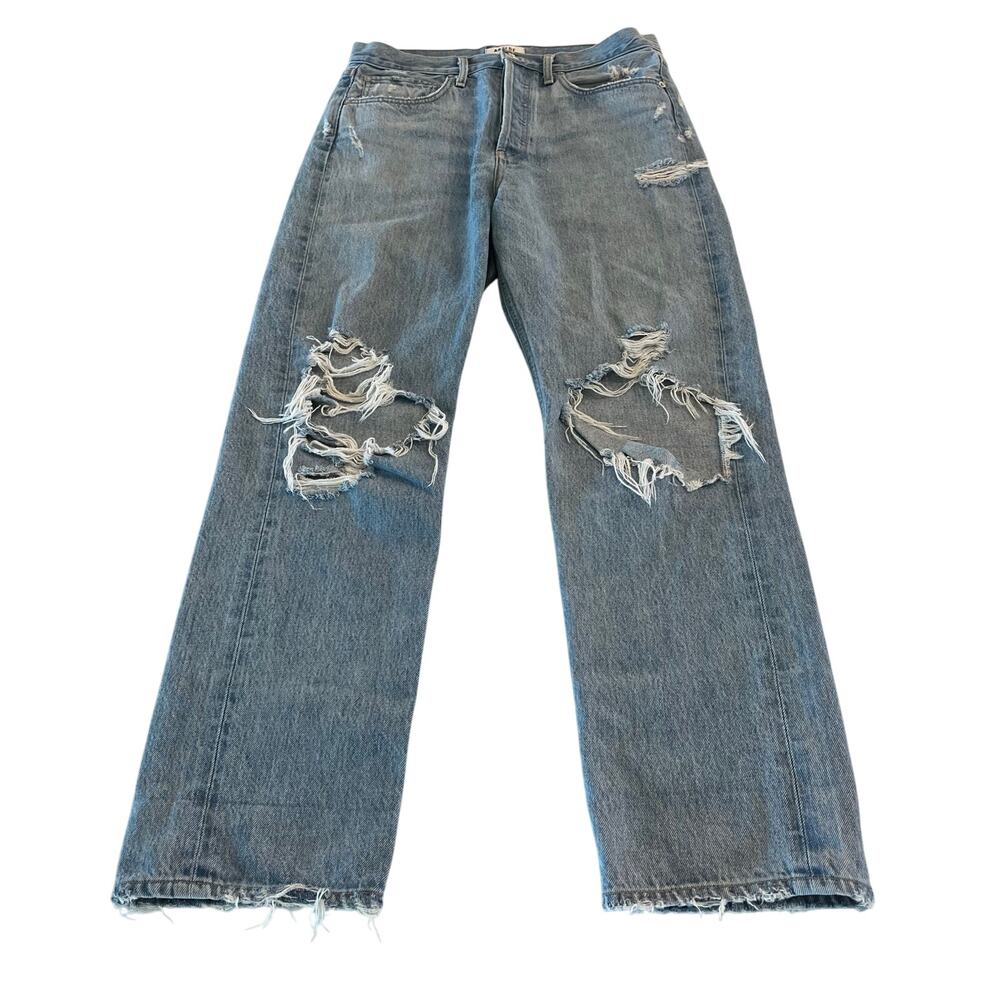 Agolde 90's Mid Rise Loose Fit Straight Leg Jeans Distressed Size 27‎ - Picture 2 of 11